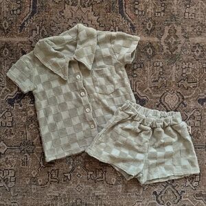 REMI & FRIENDS Checkered Terry Cloth Top/Shorts Set 3T Green